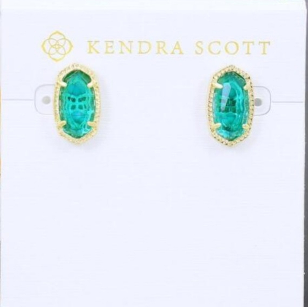 NWT KENDRA SCOTT Ellie Stud Earrings In London Blue & Gold